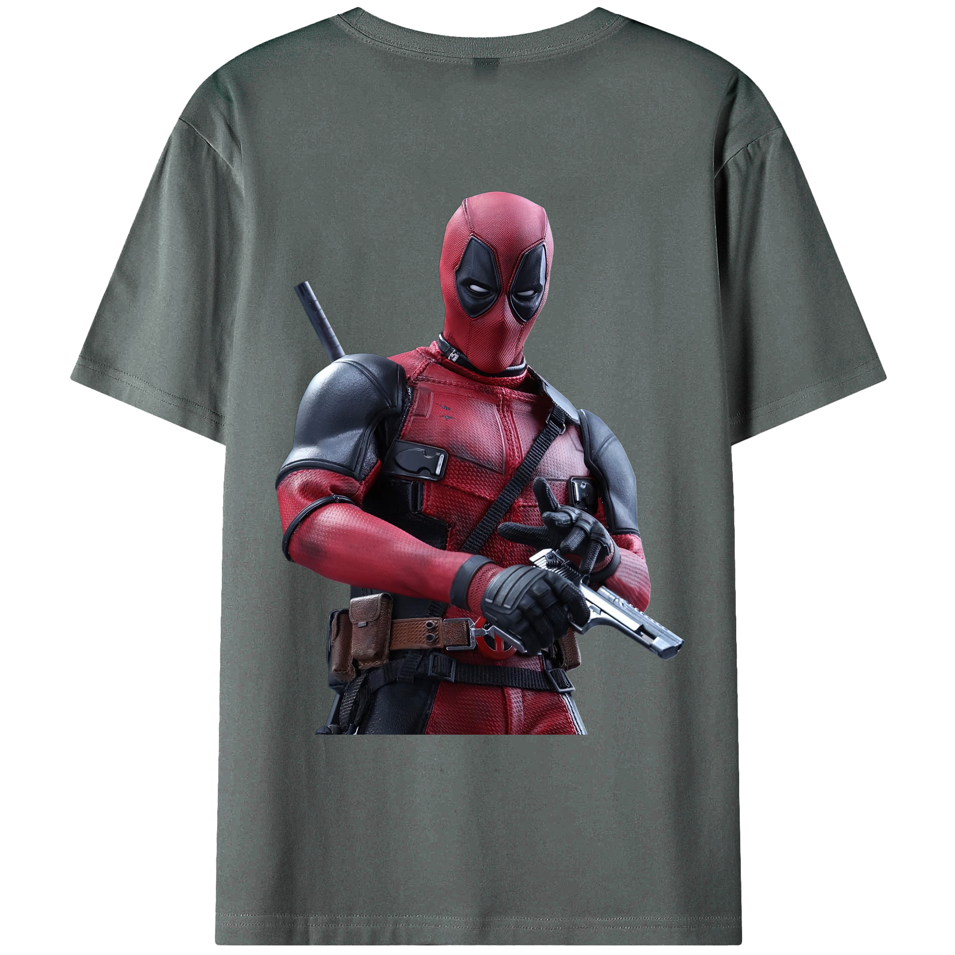 （画像用） Deadpool デッドプール 綿100％ メンズ半袖Tシャツ（バックプリント） 通気性